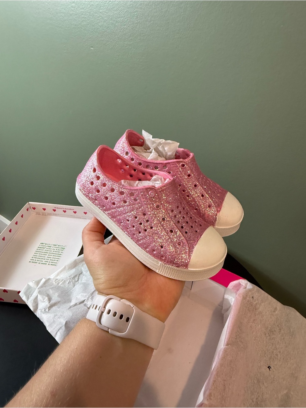 Kids Pink Glitter Slip-On Sneakers